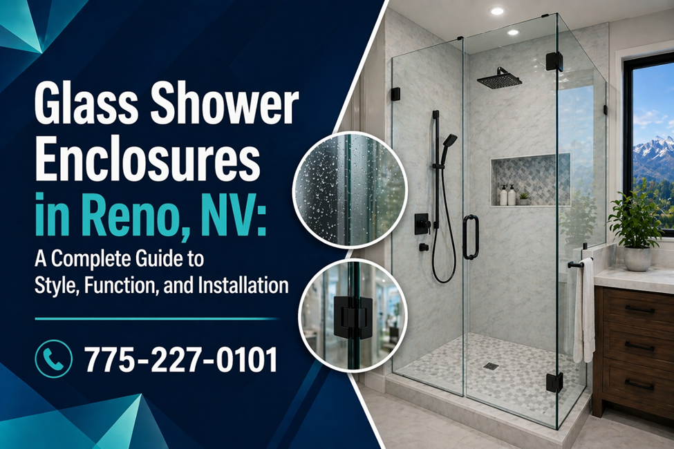 Modern frameless glass shower enclosure installation in Reno NV with custom glass panels and sleek bathroom design